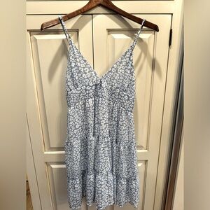 Chic Leopard Print Tiered Dress - Light Blue